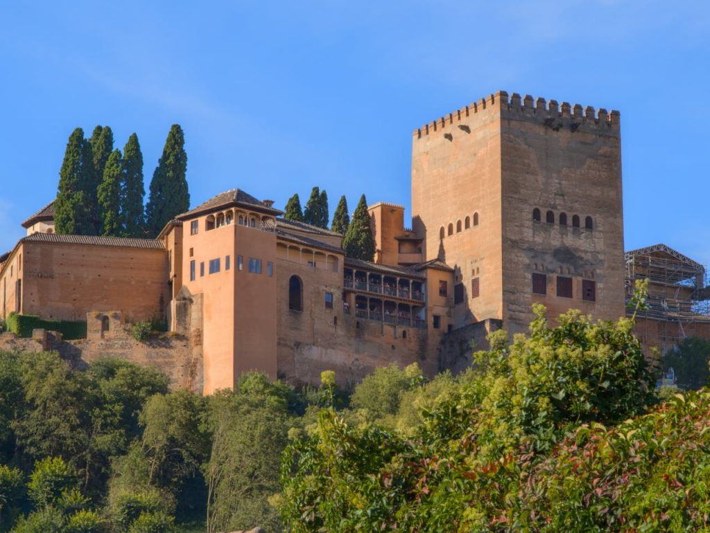 Stunning view of Alhambra, showcasing its medieval architecture in Granada, Spain.